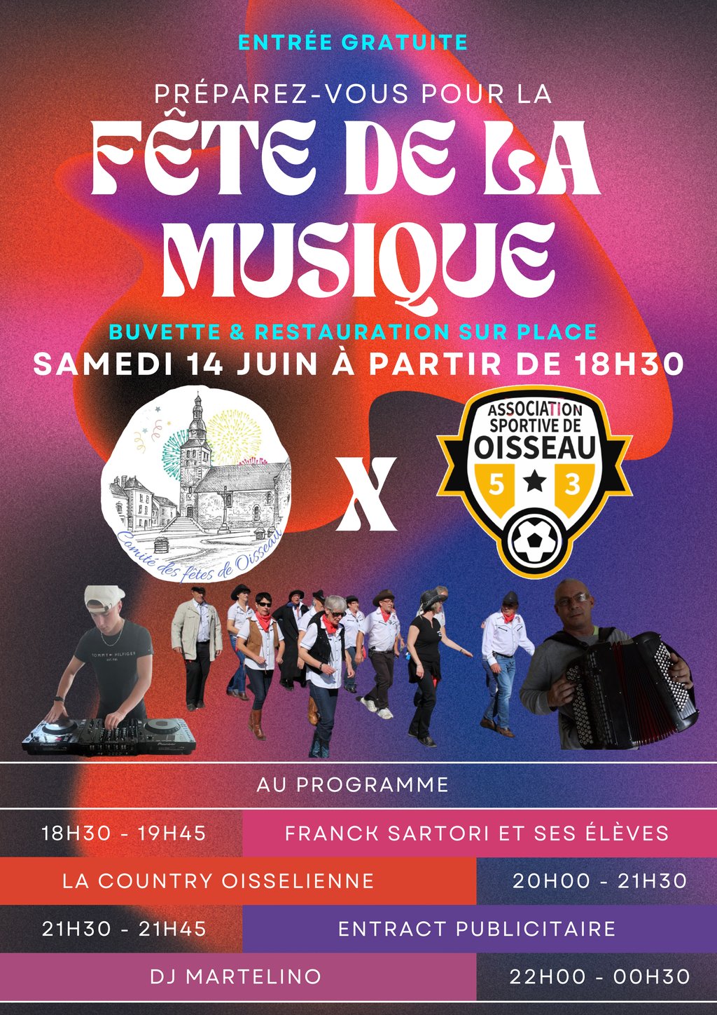 Fête de la musique samedi 14 juin place de l'église - une soirée rythmée et conviviale !